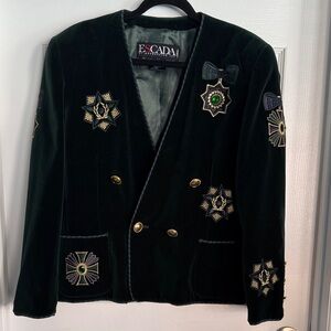 Escada Dark Green Velvet Blazer with Gold and Green Embroidery